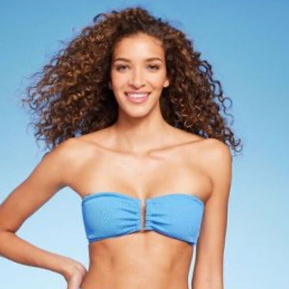 Shade&Shore Women's Pucker High Waist Cheeky Bikini Bottom Size XL NWOT Blue - Picture 1 of 4